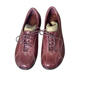 Clarks Bendables Mens Burgundy Leather Lace Up Oxford Shoes Contrast Stitching